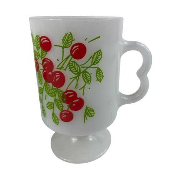 Vintage MCM Milk Glass Pedestal Mugs With Cherry Design Set Of 2 - Picture 3 of 12